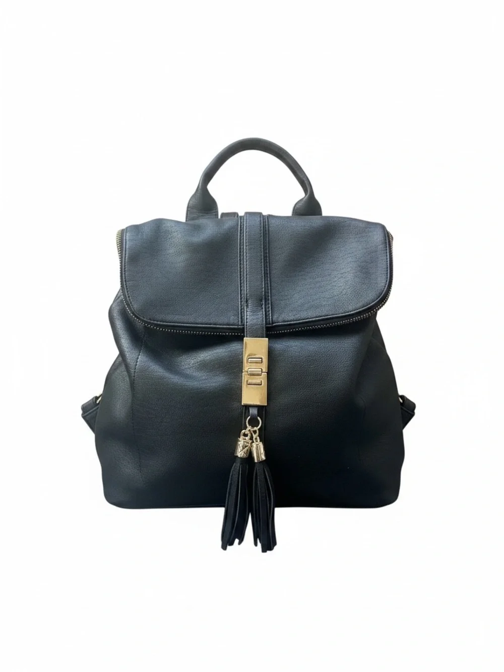 Miztique Classic Black Leather Backpack Handbag with Tassel